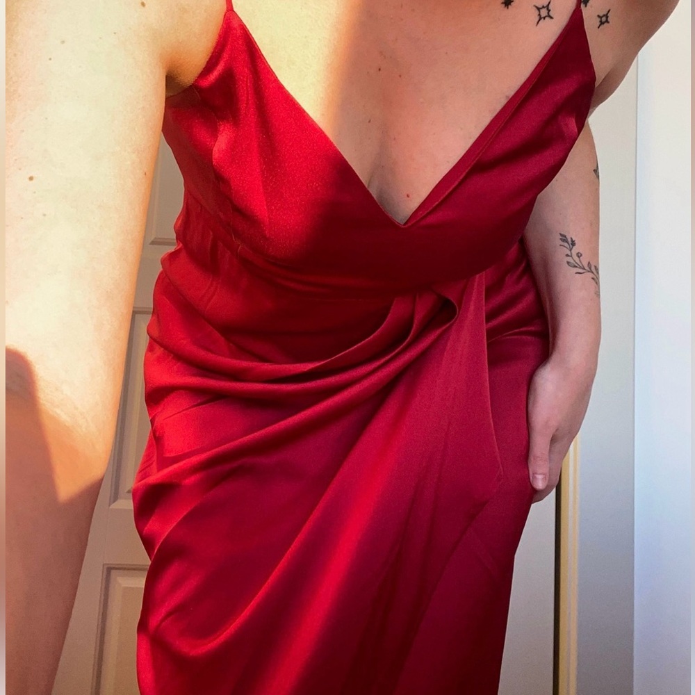 Express Red Slip Dress V-Neck Spaghetti Strap